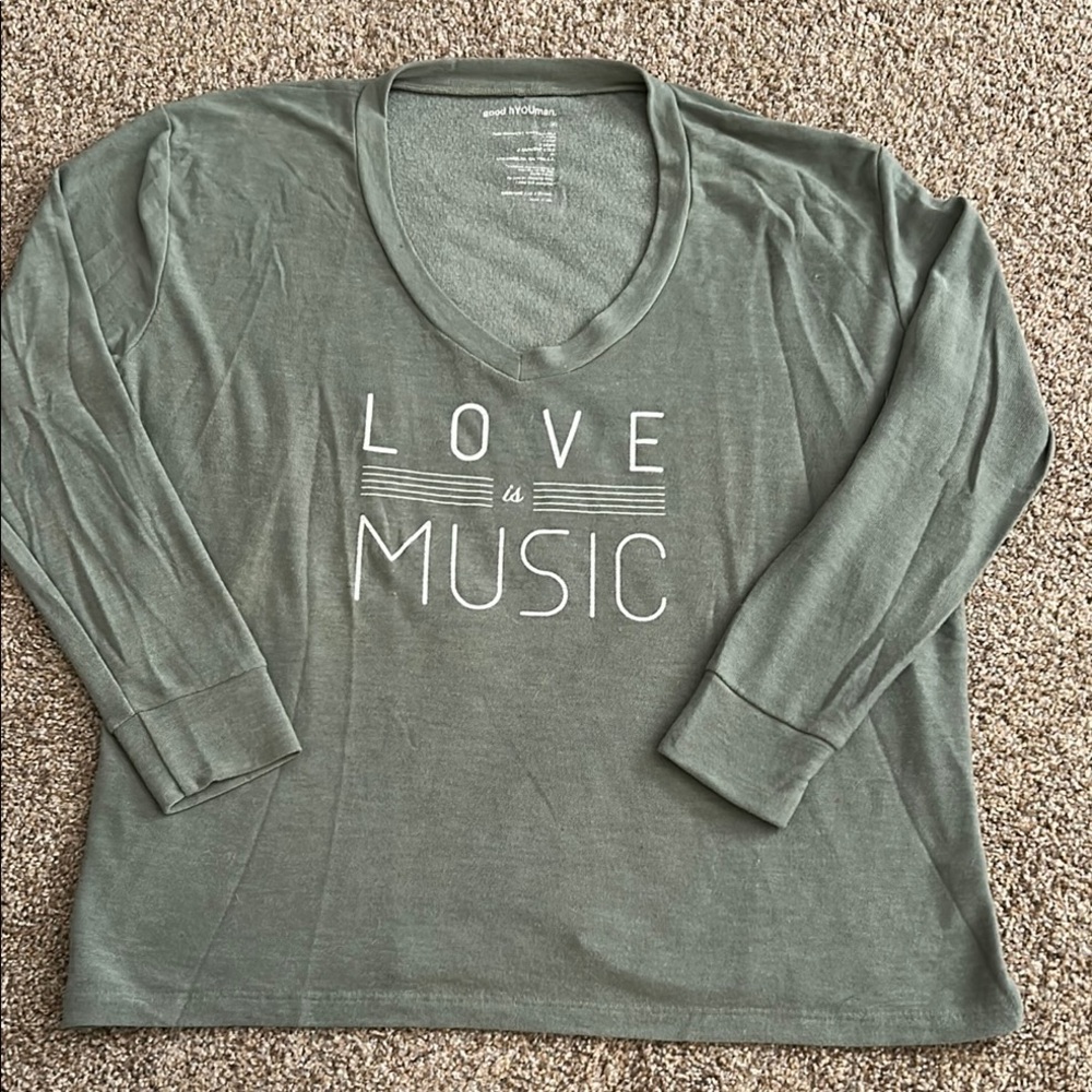 good hYOUman Olive Green Love Music Long sleeve shirt SZ: M